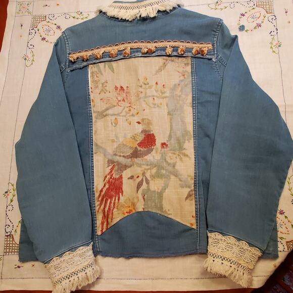 Upcycled Refashioned Denim Jacket Sz L/XL‎ - Picture 1 of 9
